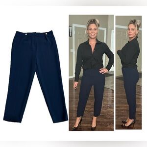 Topshop midnight Navy blue tapered ankle length trouser dress pants pull on Sz 8